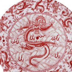 Red Nine Dragons Chinese Ornament Plate