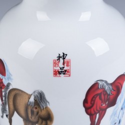 Vivid Eight Horses White Chinese Porcelain Vase