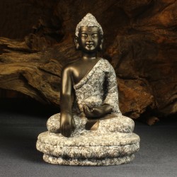 Stone Texture Black and White Seated Gautama Buddha Statue