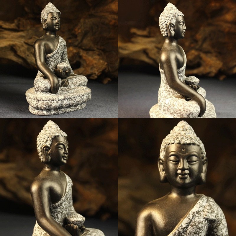 Stone Texture Black and White Seated Gautama Buddha Statue