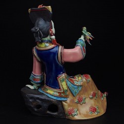 Qing Dynasty Noble Lady Petting Bird Figurine