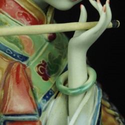 Old Time Chinese Lady Playing Bamboo Flute Figurine