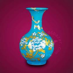 Blue and Gold Color Peony Flower Chinese Porcelain Vase