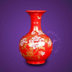 Red and Gold Color Peony Flower Chinese Porcelain Vase