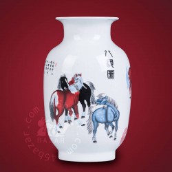 Vivid Eight Horses White Chinese Porcelain Vase