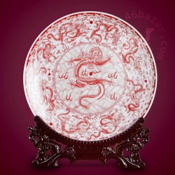 Red Nine Dragons Chinese Ornament Plate