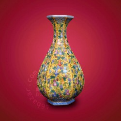 Colorful Yellow base Calabash Pattern Chinese Porcelain Vase