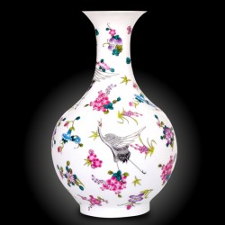 Luminous Crane Birds and Flowers Pattern White Chinese Porcelain Vase